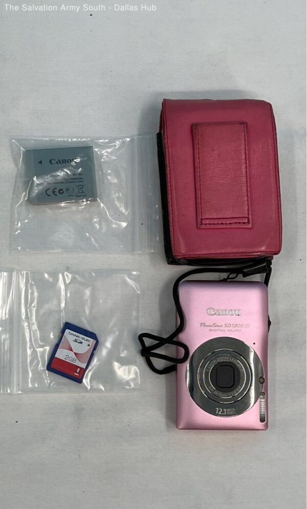 Canon Powershot SD1300 IS 12.1MP Digital Camera Pink w/ 2GB SD Card - Tested